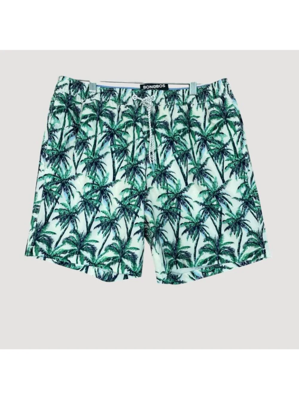 NWT Bonobos Men's M Green 7-Inch Inseam Swim Shorts Palm Tree Print Mesh Liner